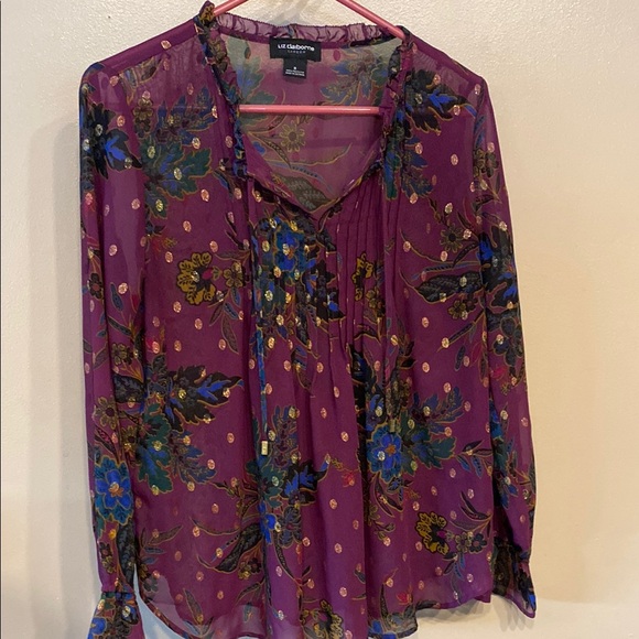 Liz Claiborne Tops - Liz Claiborne Women's Floral Purple Blouse